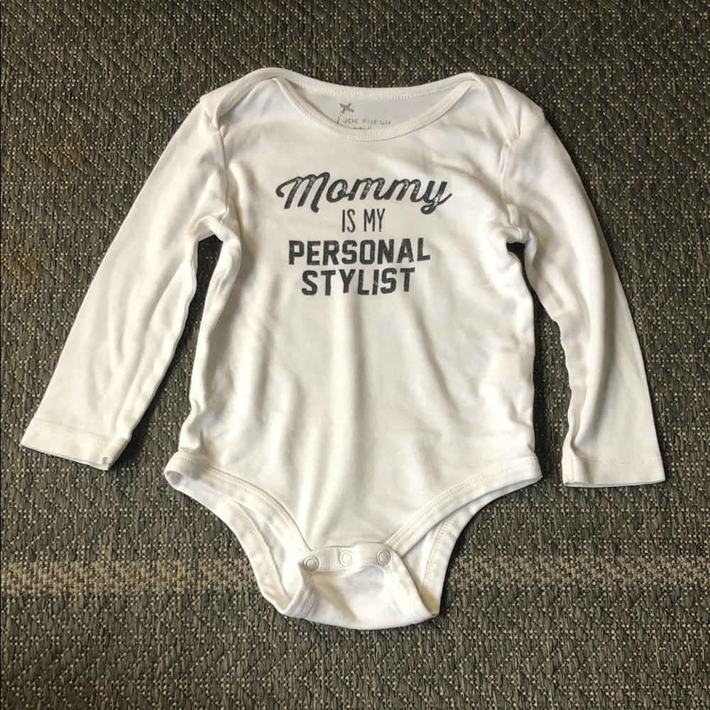 White Baby One-Piece Bodysuit with 'Mommy is my Personal Stylist'